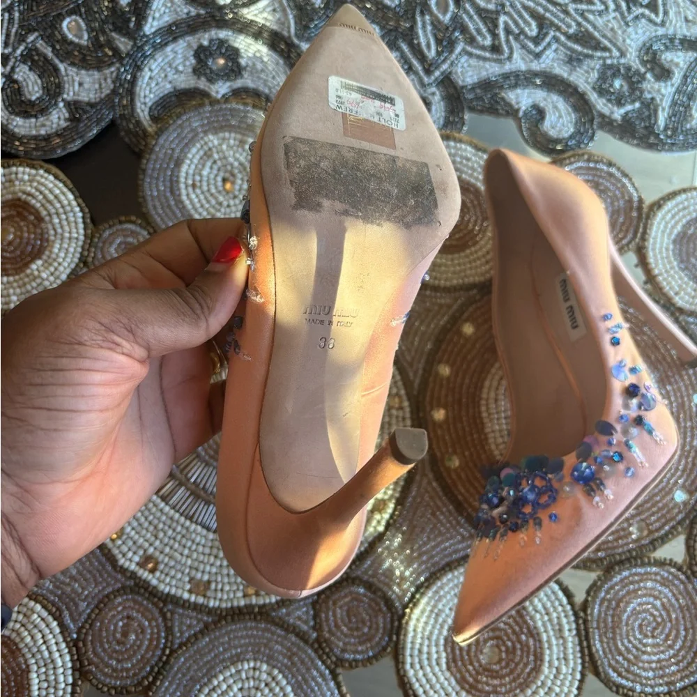 Miu Miu Pink Heels with Blue Embellishments - Picture 5 of 6